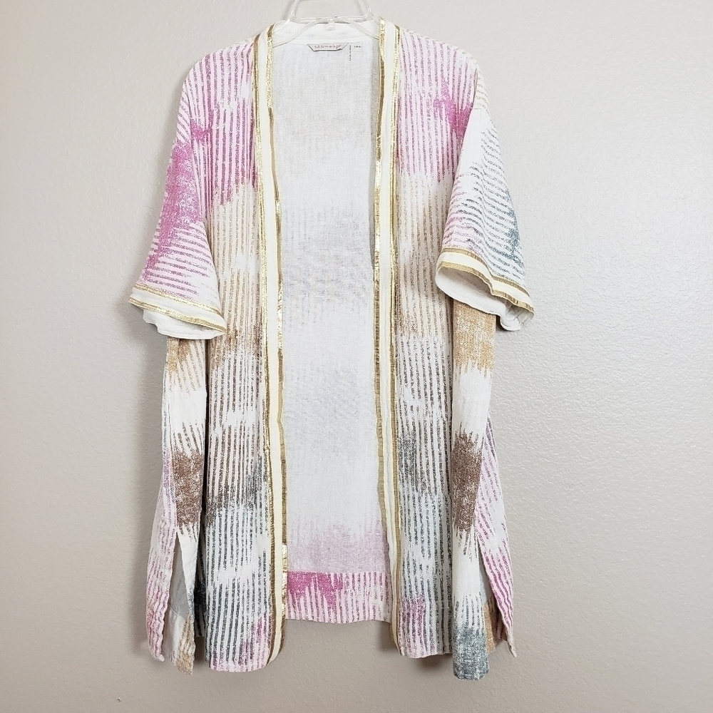 SOFT SURROUNDINGS Printed Tunic Cardigan Metallic Gold Trim One Size